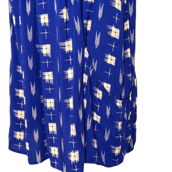 Anthropologie Cobalt Blue Check Print Short Sleeve Pocket Babydoll Top - Picture 4 of 10